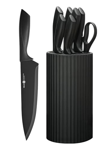 NULAS Knife Set, 8-Piece Kitchen Knife Set with Universal Block - Anti-Rust Chef Knives, Ergonomic Design, Dishwasher Safe