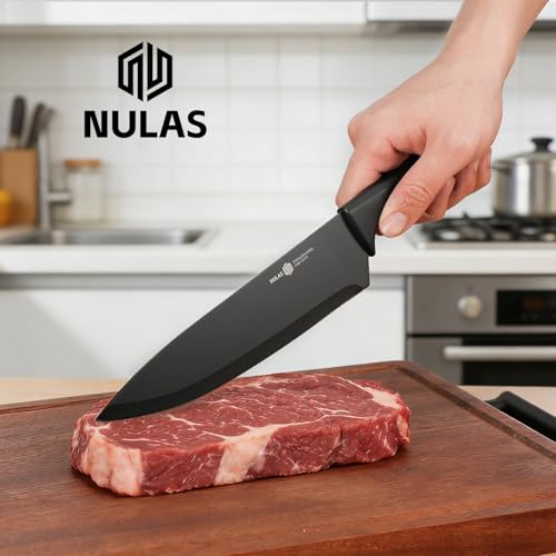 NULAS Knife Set, 8-Piece Kitchen Knife Set with Universal Block - Anti-Rust Chef Knives, Ergonomic Design, Dishwasher Safe
