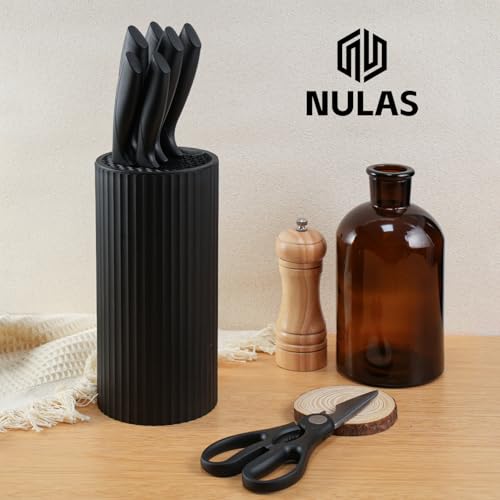 NULAS Knife Set, 8-Piece Kitchen Knife Set with Universal Block - Anti-Rust Chef Knives, Ergonomic Design, Dishwasher Safe