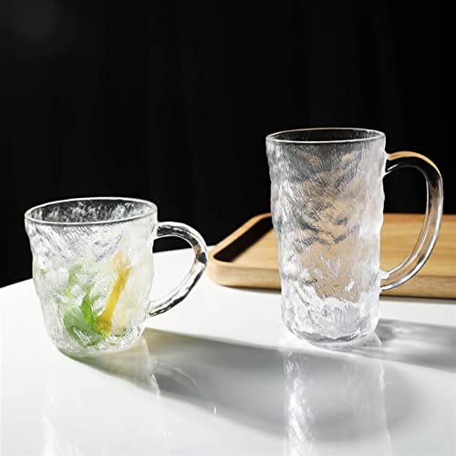 Japanese Style glacier cup with handle Glass Mug Beer Milk Lemon Juice Cup Coffee Cups Mug Gift(370ml) (370ml)