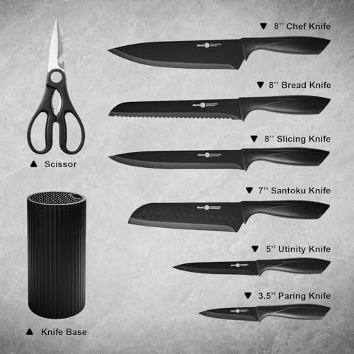 NULAS Knife Set, 8-Piece Kitchen Knife Set with Universal Block - Anti-Rust Chef Knives, Ergonomic Design, Dishwasher Safe