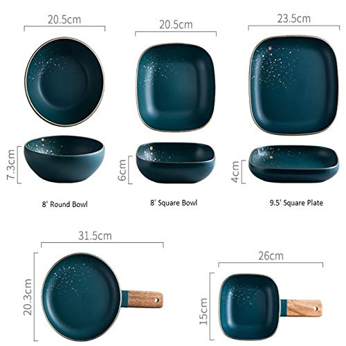 FMOPQ Fashion Retro Green Nordic Ceramic Tableware Set Dinnerware Set Bowl Plate Soup Bowl Set Modern Style High-end (Size : B33-piece set) (B23)