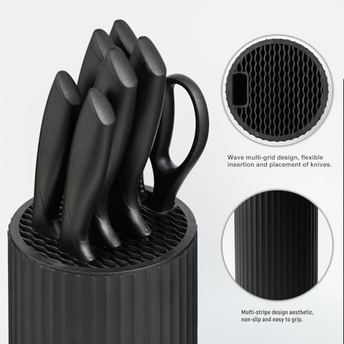 NULAS Knife Set, 8-Piece Kitchen Knife Set with Universal Block - Anti-Rust Chef Knives, Ergonomic Design, Dishwasher Safe