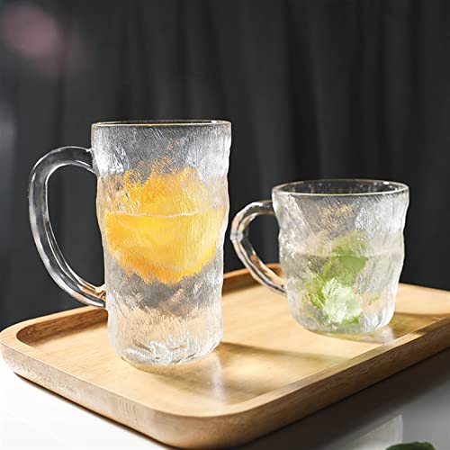 Japanese Style glacier cup with handle Glass Mug Beer Milk Lemon Juice Cup Coffee Cups Mug Gift(370ml) (370ml)