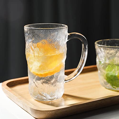 Japanese Style glacier cup with handle Glass Mug Beer Milk Lemon Juice Cup Coffee Cups Mug Gift(370ml) (370ml)