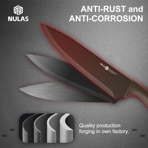 NULAS Knife Set, 8-Piece Kitchen Knife Set with Universal Block - Anti-Rust Chef Knives, Ergonomic Design, Dishwasher Safe