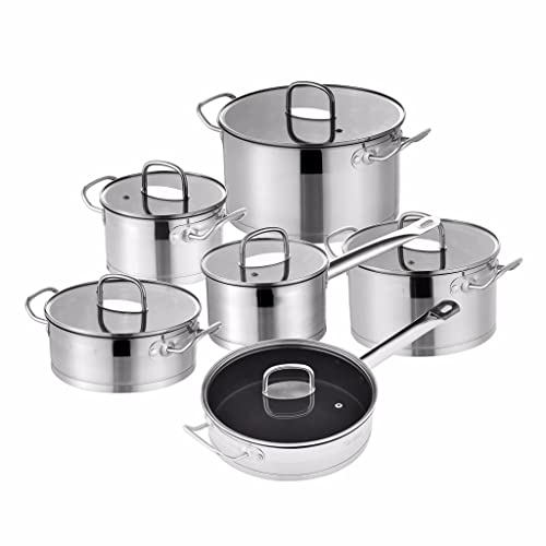 12-Piece Stainless Steel Cookware Set with Glass Lids