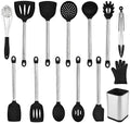 Silicone Kitchen Utensils Set with Stainless Steel Handle, Turner Spatula Spoon Tongs Whisk Cooking Tools