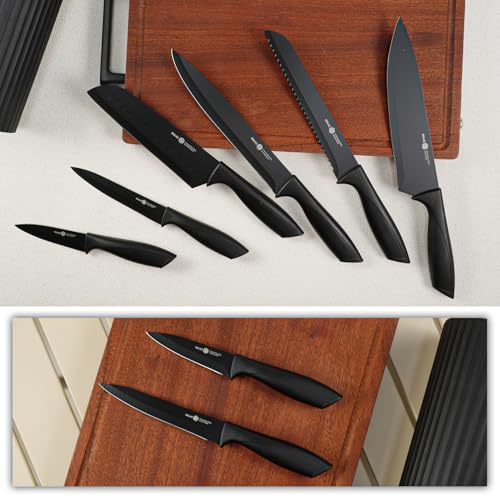 NULAS Knife Set, 8-Piece Kitchen Knife Set with Universal Block - Anti-Rust Chef Knives, Ergonomic Design, Dishwasher Safe