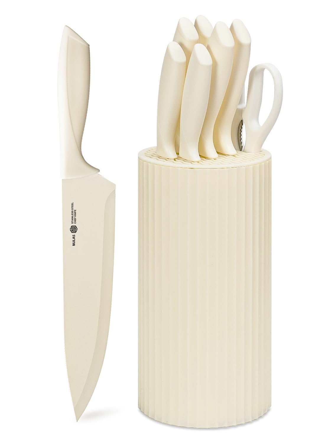 NULAS Knife Set, 8-Piece Kitchen Knife Set with Universal Block - Anti-Rust Chef Knives, Ergonomic Design, Dishwasher Safe