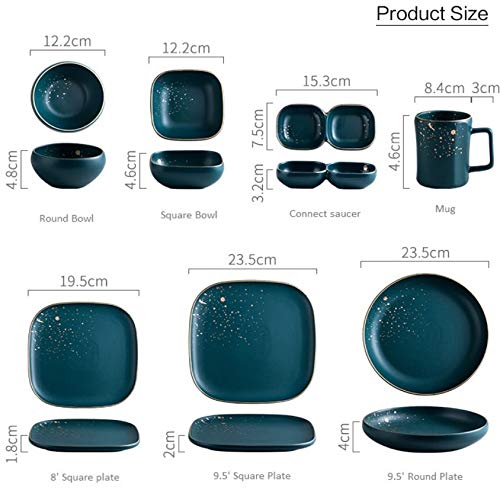 FMOPQ Fashion Retro Green Nordic Ceramic Tableware Set Dinnerware Set Bowl Plate Soup Bowl Set Modern Style High-end (Size : B33-piece set) (B23)