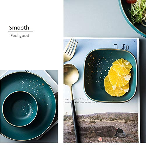 FMOPQ Fashion Retro Green Nordic Ceramic Tableware Set Dinnerware Set Bowl Plate Soup Bowl Set Modern Style High-end (Size : B33-piece set) (B23)