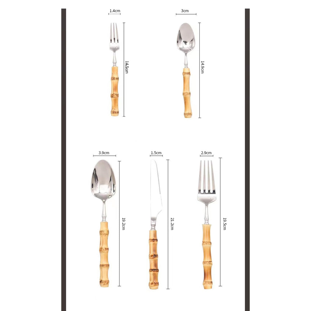 Cutlery set Stainless Steel Knife Fork, Bamboo Knives Forks 20 ltems for 4 Persons Silverware Set，Stainless Flatware Sets Steak