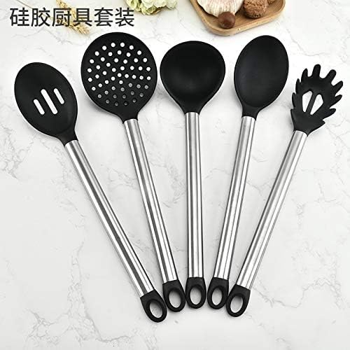 Silicone Kitchen Utensils Set with Stainless Steel Handle, Turner Spatula Spoon Tongs Whisk Cooking Tools
