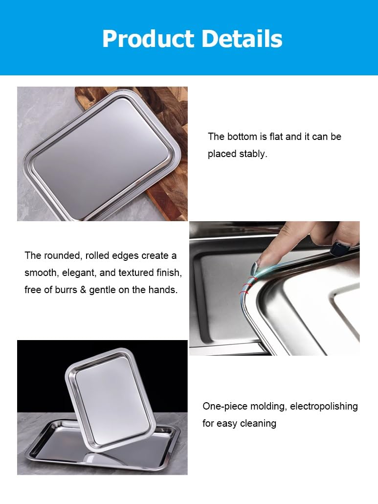 Stainless Steel Baking Pans Set - Metal Cookie Tray & Sheet Cake Pan for Toaster Oven, Perfect for Lasagna, Brownies & Casseroles, Dishwasher Safe (58x36.5x9cm/22.8x14.4x3.5)