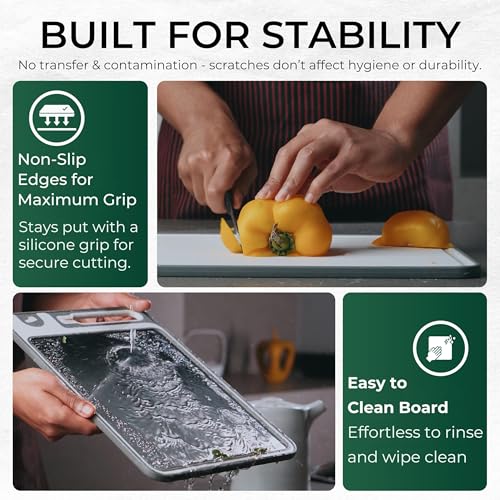 Stainless Steel Cutting Board with knife sharpner, Bench Scraper, Non-toxic