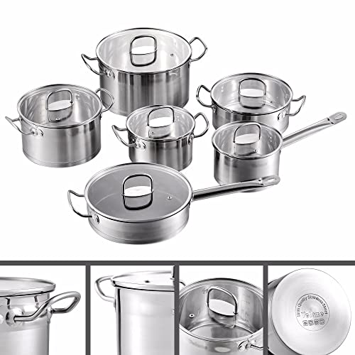 12-Piece Stainless Steel Cookware Set with Glass Lids