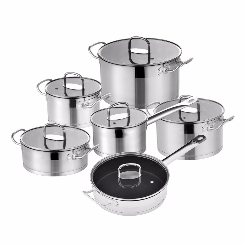 12-Piece Stainless Steel Cookware Set with Glass Lids