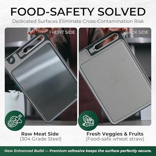 Stainless Steel Cutting Board with knife sharpner, Bench Scraper, Non-toxic