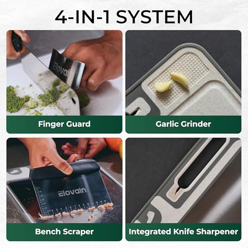 Stainless Steel Cutting Board with knife sharpner, Bench Scraper, Non-toxic