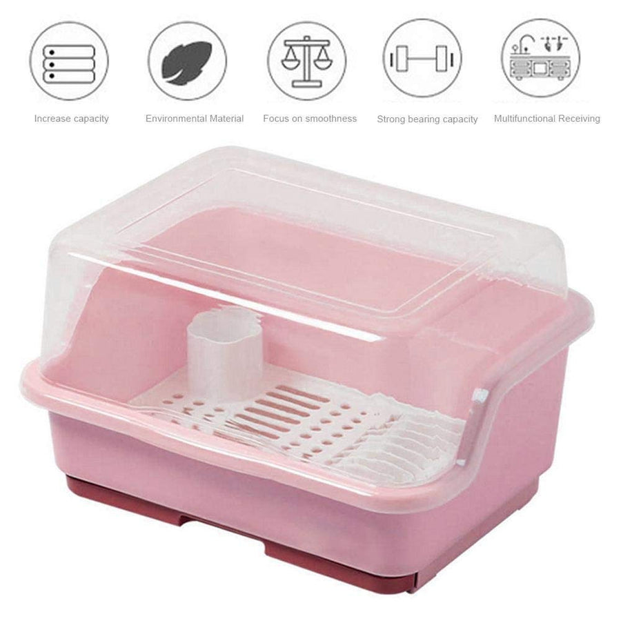 Portable Dish Drainer Rack with Lid & Cutlery Holder