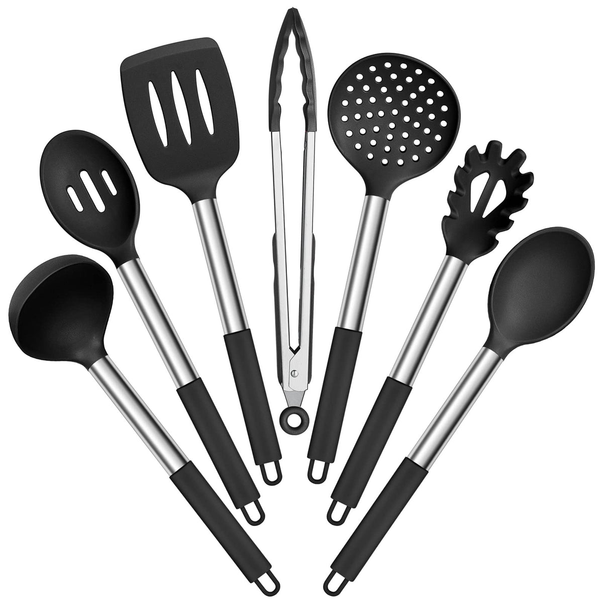 E-far 7/14/30 Pieces Black/Red/Gray/Khaki/White/Pink Silicone Kitchen Utensils Set