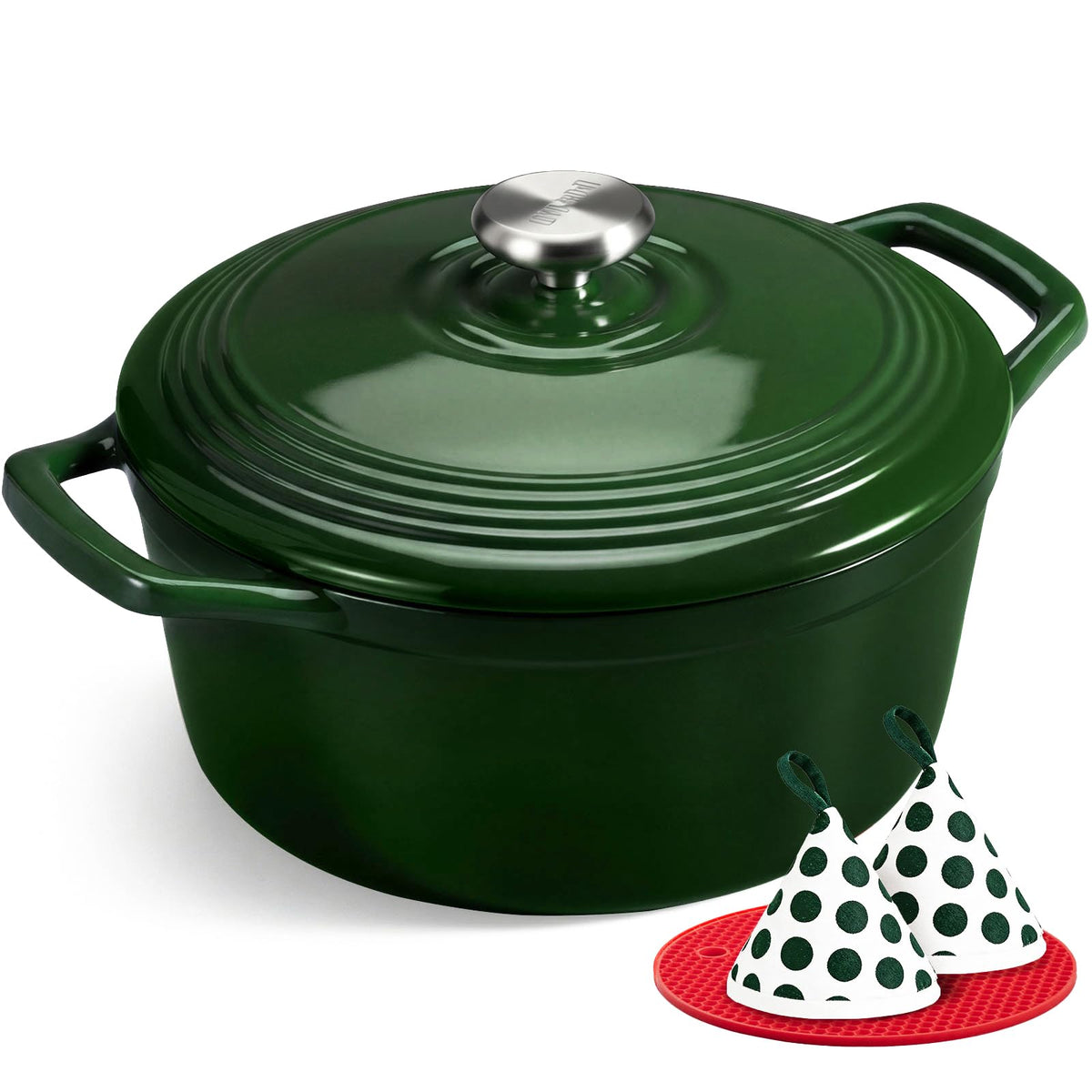 Overmont Enameled Cast Iron Dutch Oven - 5.5QT Pot with Lid Cookbook & Cotton Potholders - Heavy-Duty Cookware for Braising, Stews, Roasting, Bread Baking