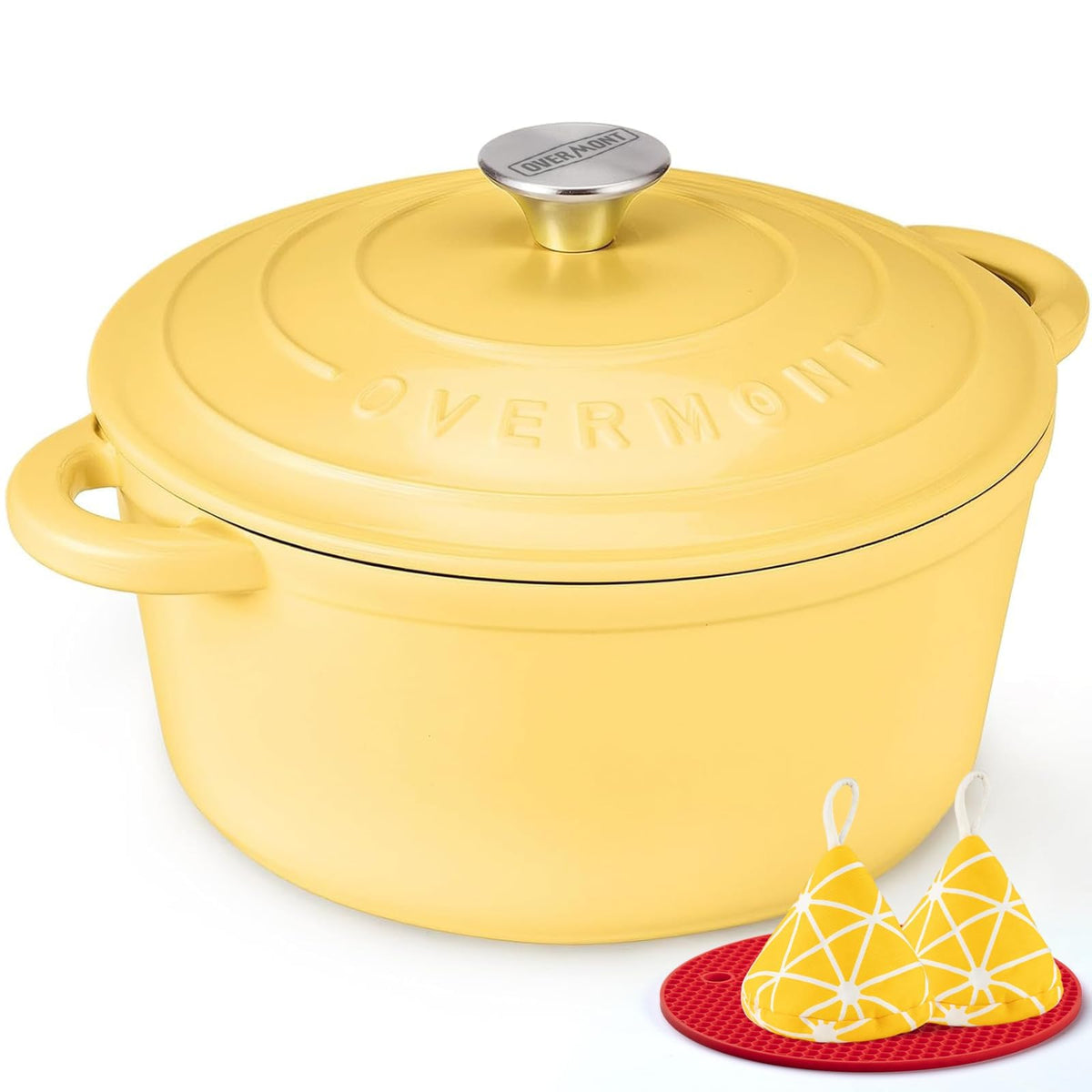 Overmont Enameled Cast Iron Dutch Oven - 5.5QT Pot with Lid Cookbook & Cotton Potholders - Heavy-Duty Cookware for Braising, Stews, Roasting, Bread Baking