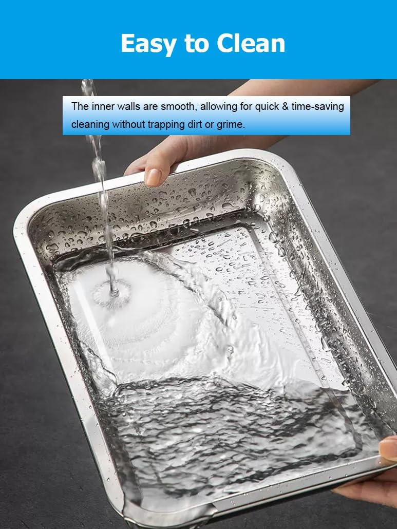 Stainless Steel Baking Pans Set - Metal Cookie Tray & Sheet Cake Pan for Toaster Oven, Perfect for Lasagna, Brownies & Casseroles, Dishwasher Safe (58x36.5x9cm/22.8x14.4x3.5)