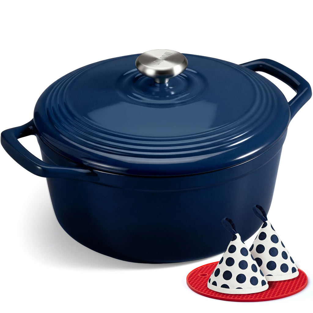 Overmont 5.5QT Enameled Cast Iron Dutch Oven with Lid