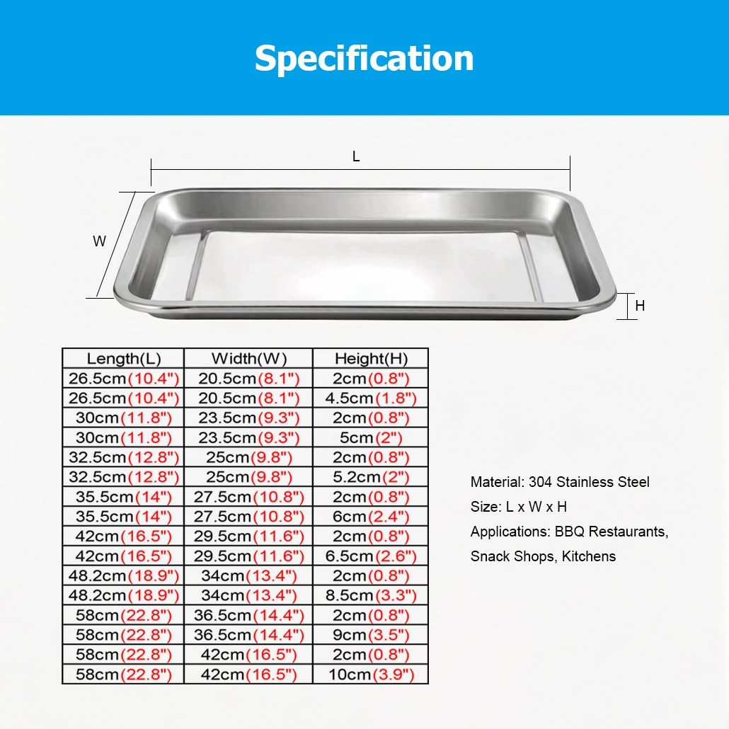 Stainless Steel Baking Pans Set - Metal Cookie Tray & Sheet Cake Pan for Toaster Oven, Perfect for Lasagna, Brownies & Casseroles, Dishwasher Safe (58x36.5x9cm/22.8x14.4x3.5)