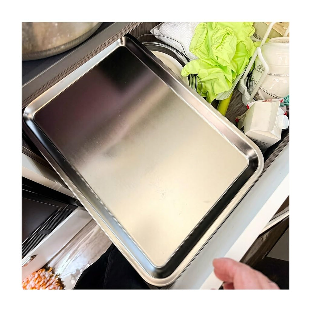Stainless Steel Baking Pans Set - Metal Cookie Tray & Sheet Cake Pan for Toaster Oven, Perfect for Lasagna, Brownies & Casseroles, Dishwasher Safe (58x36.5x9cm/22.8x14.4x3.5)