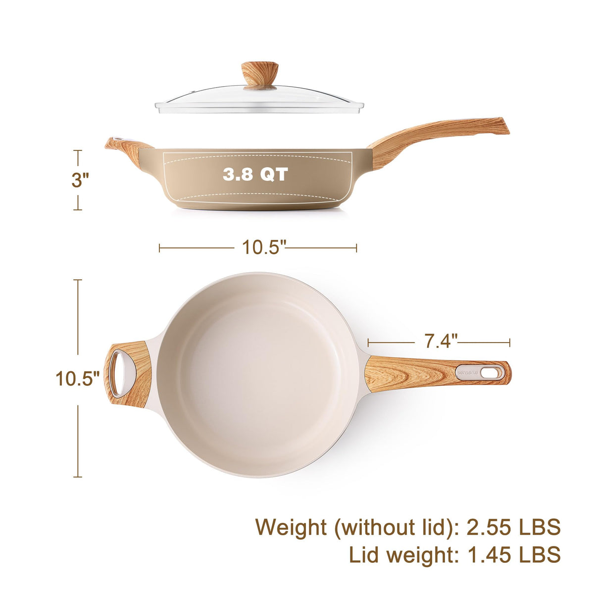 SENSARTE Ceramic Nonstick Deep Frying Pan with Lid