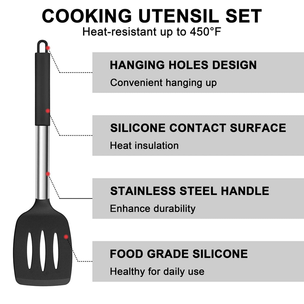 E-far 7/14/30 Pieces Black/Red/Gray/Khaki/White/Pink Silicone Kitchen Utensils Set