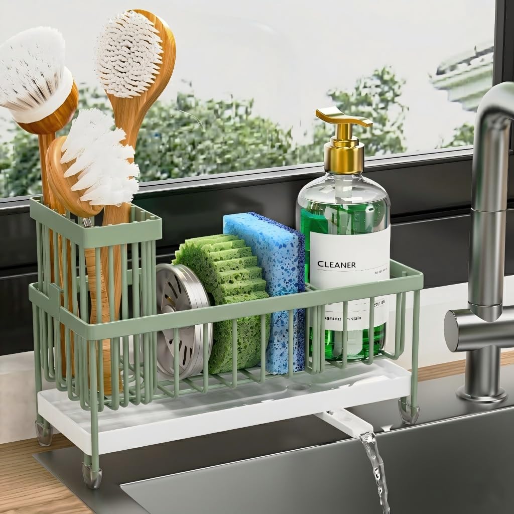 Cisily Kitchen Sink Caddy with Sponge & Brush Holder