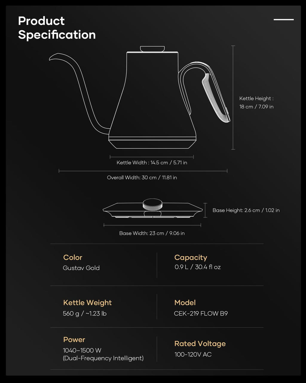 Cocinare FLOW B9 Gooseneck Electric Kettle ±1°F Temperature Control