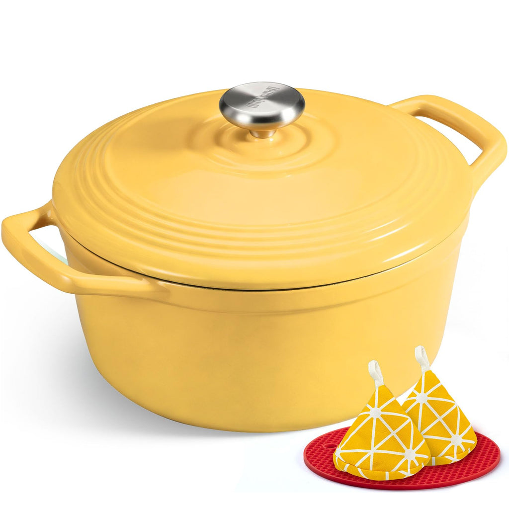 Overmont 5.5QT Enameled Cast Iron Dutch Oven with Lid