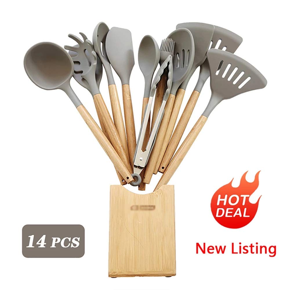 14 Pcs Kitchen Utensils Silicone Cooking Tools Colander Soup Spoon Spatula Brush Pasta Server Egg Beater Food Tongs Kitchen Tools