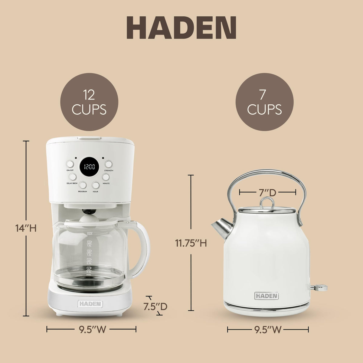 HADEN 12 Cup Programmable Coffee Maker & Heritage 1.7L Electric Tea Kettle