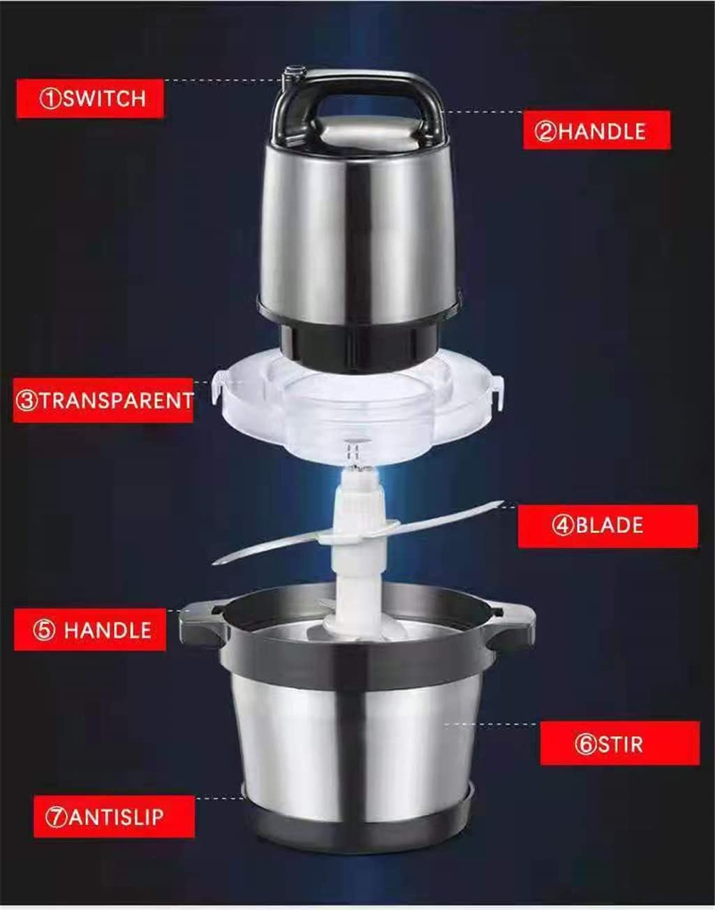ONMYJFD 6L 220V 1000W Multifunction Meat Grinder Machine Chopper Mincer Stainless Steel Garlic Vegetable Blender Mixer