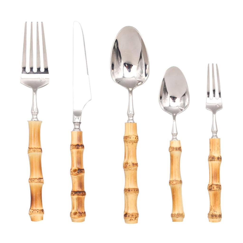 Cutlery set Stainless Steel Knife Fork, Bamboo Knives Forks 20 ltems for 4 Persons Silverware Set，Stainless Flatware Sets Steak