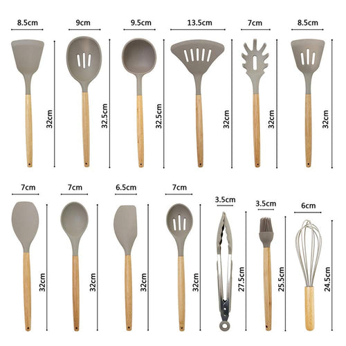 14 Pcs Kitchen Utensils Silicone Cooking Tools Colander Soup Spoon Spatula Brush Pasta Server Egg Beater Food Tongs Kitchen Tools