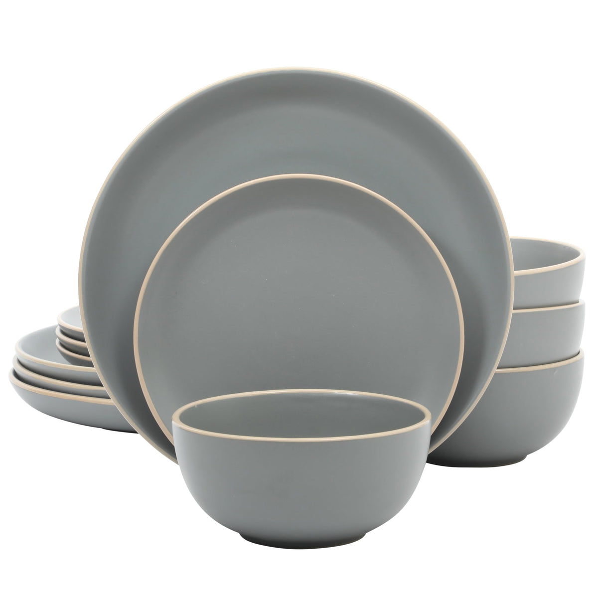Gibson Home Plates and Bowls Set, 12 Piece Dinnerware Set for 4