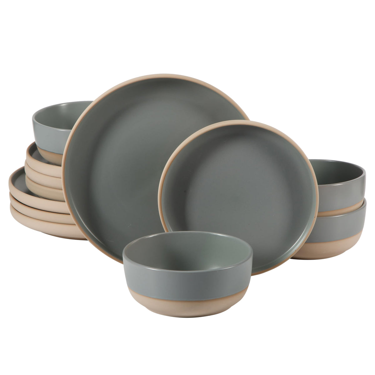 Gibson Home Plates and Bowls Set, 12 Piece Dinnerware Set for 4