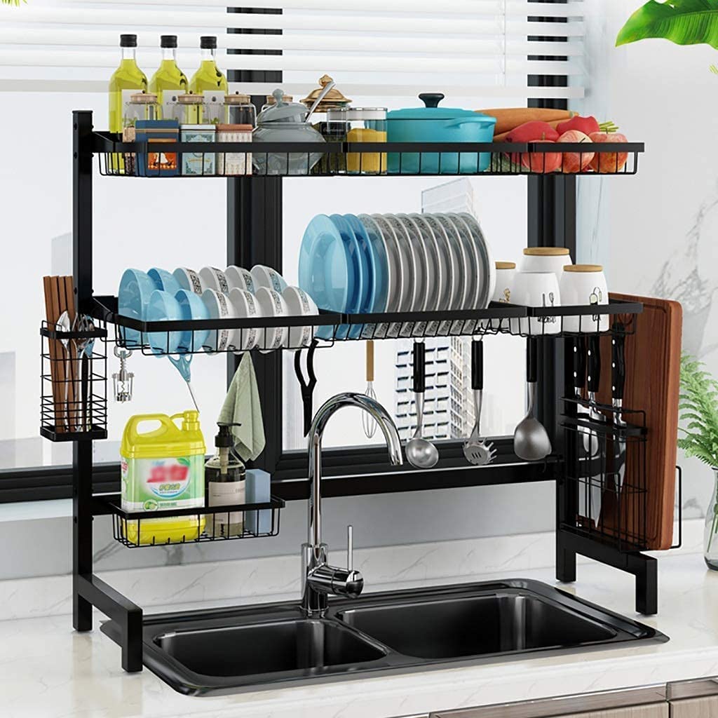 2-Tier Stainless Steel Dish Drying Rack with Cutlery Holder