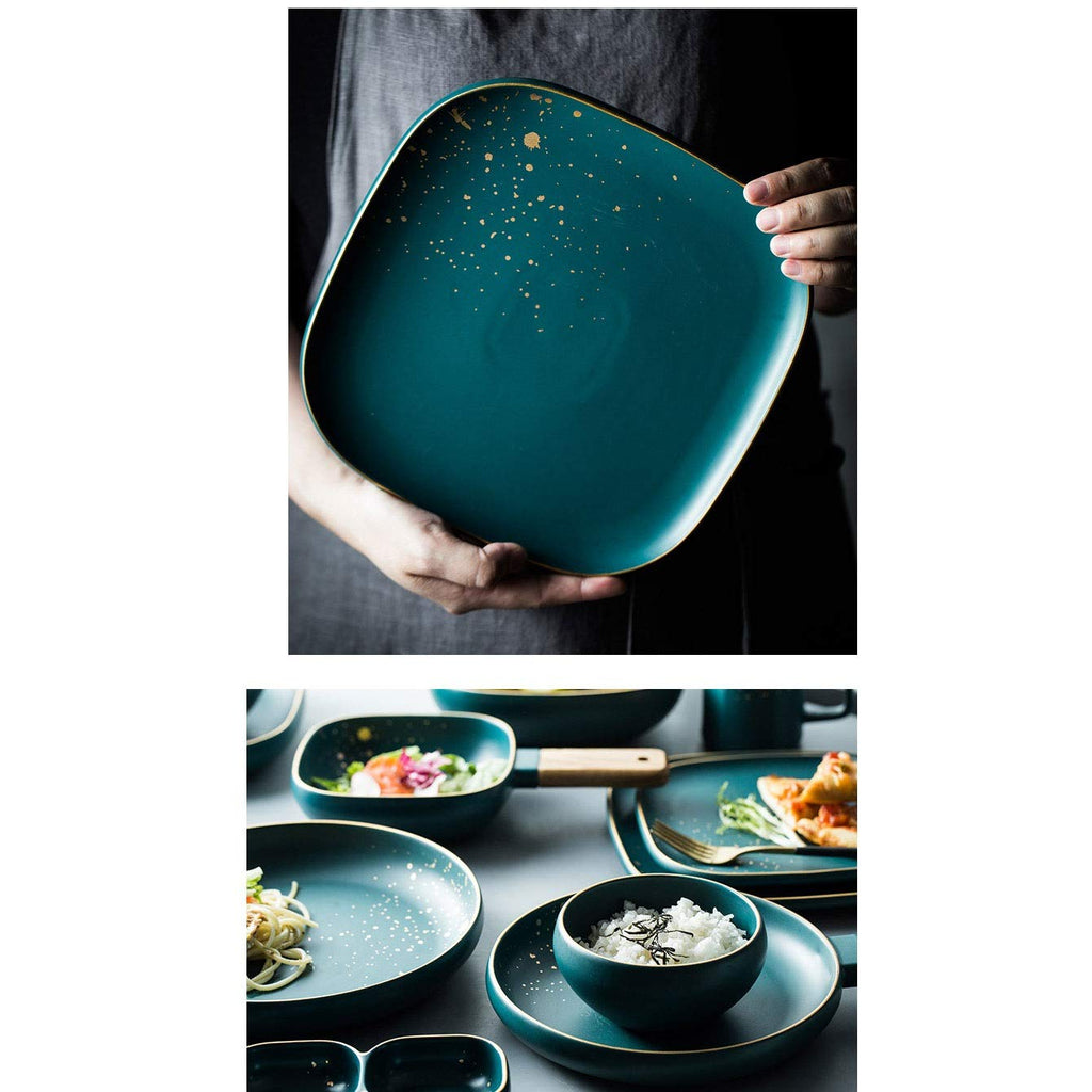FMOPQ Fashion Retro Green Nordic Ceramic Tableware Set Dinnerware Set Bowl Plate Soup Bowl Set Modern Style High-end (Size : B33-piece set) (B23)