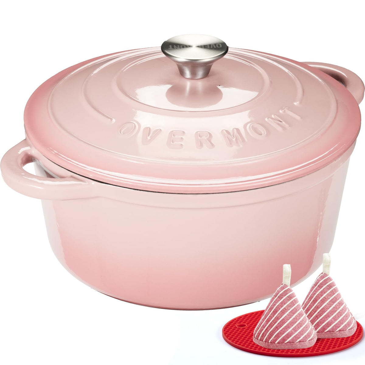 Overmont Enameled Cast Iron Dutch Oven - 5.5QT Pot with Lid Cookbook & Cotton Potholders - Heavy-Duty Cookware for Braising, Stews, Roasting, Bread Baking