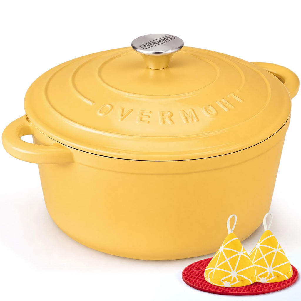 Overmont 5.5QT Enameled Cast Iron Dutch Oven with Lid