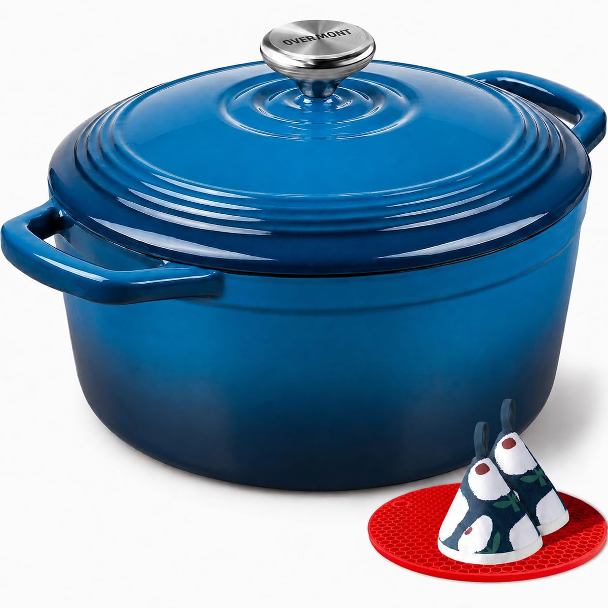 Overmont Enameled Cast Iron Dutch Oven - 5.5QT Pot with Lid Cookbook & Cotton Potholders - Heavy-Duty Cookware for Braising, Stews, Roasting, Bread Baking