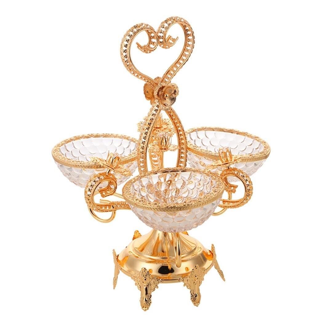 XYIANG Retro Elegant Tempered Glass and Wrought Iron Fruit Plate, Vintage Style Coffee Table Tray, Gold, One Size